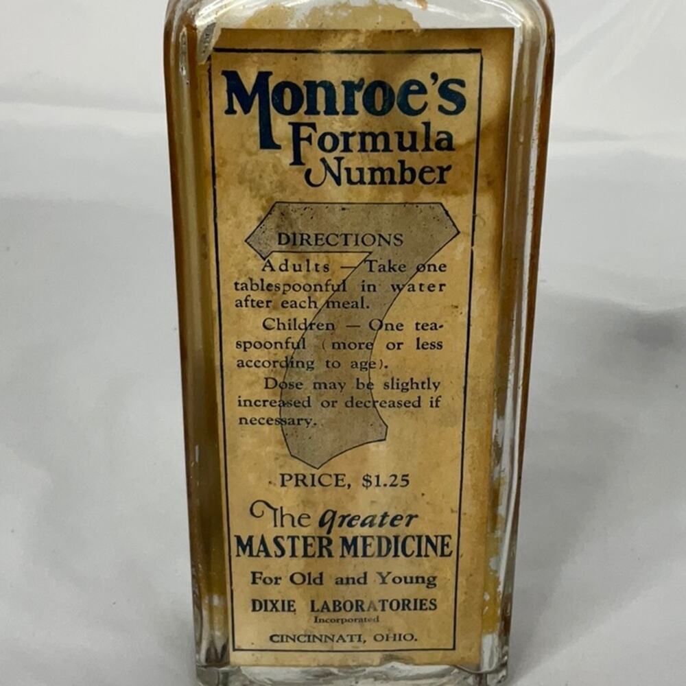 ANTIQUE MONROE’S FORMULA NUMBER 7 MASTER MEDICINE BOTTLE DIXIE LABORATORIES - Picture 5 of 7